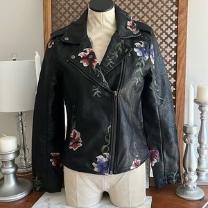 STUNNING Floral Embroidered Vegan Leather Moto Jacket